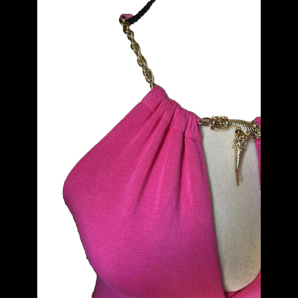 👗🌸Barbiecore Pink Barbiecore Sleeveless Knit Dress Snake Detail Size M - Picture 4 of 6